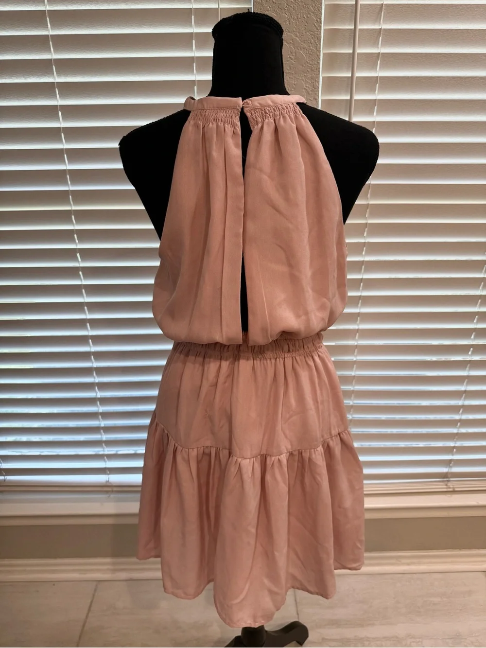 Japna Blush Pink Halter Tiered Mini Dress